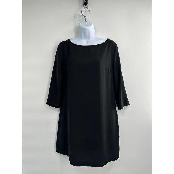 Tildon Black 3/4 Sleeves Keyhole Back Mini Shift Dress Small - Picture 7 of 8